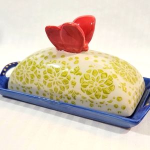 Hand painted butter dish with lid